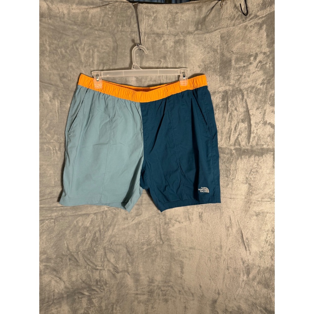 The North Face Mens XXL Class V Colorblock Shorts Blue Teal Orange 6.5" Inseam